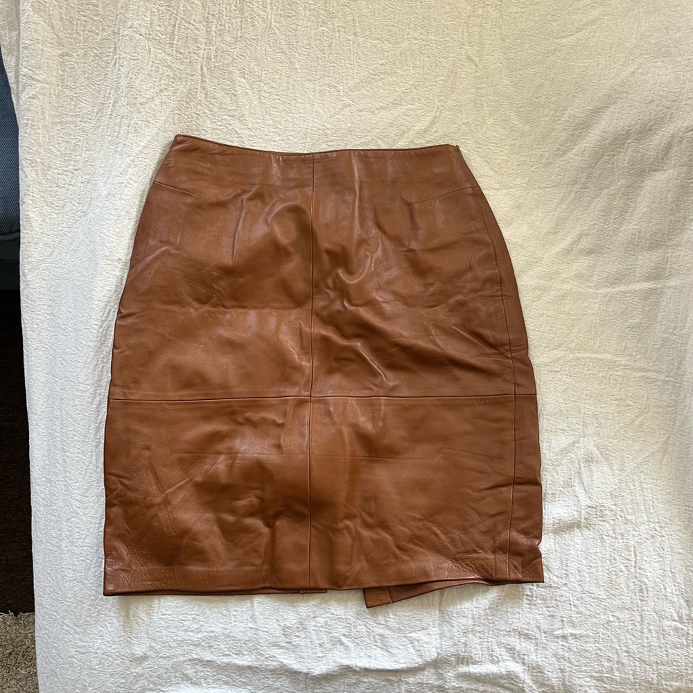 Caché Leather Midi Skirt